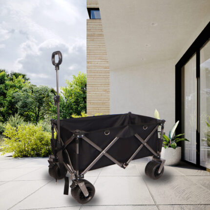 All-Terrain Heavy-Duty Folding Wagon: Big-Wheel Beach Cart with Adjustable Handle & Drink Holders - Ideal for Shopping, Camping, Gardening & Outdoor