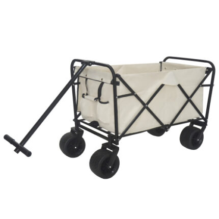 360° Rotating Rear Wheel Heavy-Duty Folding Wagon: All-Terrain, Dual-Beige Design – Ideal for Camping, Beach, Picnics & Outdoor
