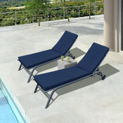 Navy Blue Patio Furniture Cushion Set (2PCS) | Weather-Resistant Replacement for Outdoor Chaise Lounges