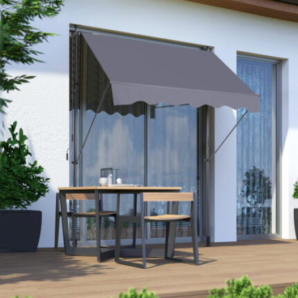 Non-Screw 78'' Outdoor Awning - Manual Retractable, UV-Resistant 100% Polyester Canopy | Easy Install, Grey Shade for Patio, Window in Backyard