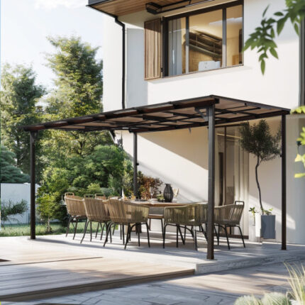 Large 10' x 12' Outdoor Pergola Gazebo | Weatherproof Wall-Mounted Metal Awning | Sturdy Roof for Year-Round Patio, Deck & Backyard Use