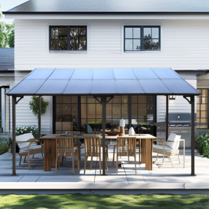 Large 10' x 14' Outdoor Pergola Gazebo | Weatherproof Wall-Mounted Metal Awning with Sturdy Roof | Year-Round Use for Outdoor Spaces