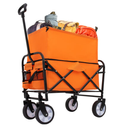 79K+ Downloaded Minimeetall Foldable Utility Wagon - Orange, 3 Plastic Liners Included, Ideal for Grocery Runs & Outdoor Adventures