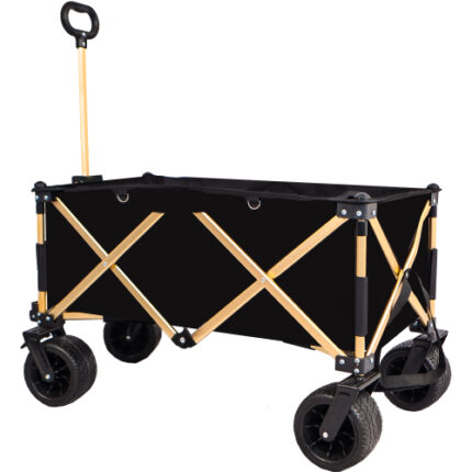 Heavy-Duty Aluminum Alloy Folding Wagon: Big Sand-Resistant Wheels, Adjustable Handle & Drink Holders - Ideal for Beach, Shopping, Camping & Garden