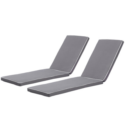 2PCS Outdoor Lounge Chair Cushion Replacement Set – Grey & White Border Seat Cushions for Patio Furniture, Chaise Lounges & Deck Chairs (Weather-Resistant, Anti-Fade, Easy-Clean)