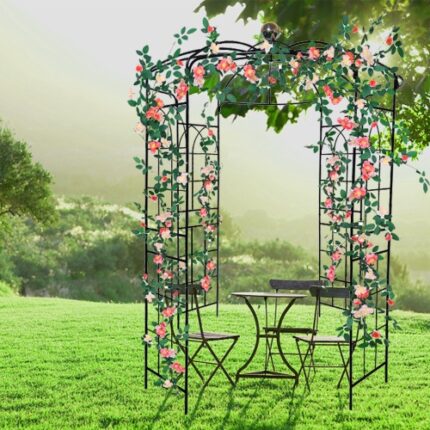 Black Iron Garden Arch - 114.2" Tall Birdcage Style Outdoor Arbor for Weddings, Pergola & Ceremonies (81.3" Wide)