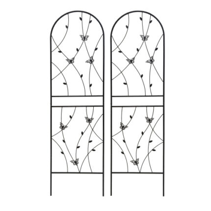 2 Pack Black Metal Garden Trellis – 71" Tall Rustproof Climbing Plant Supports with Butterfly Decoration (19.7" Wide)