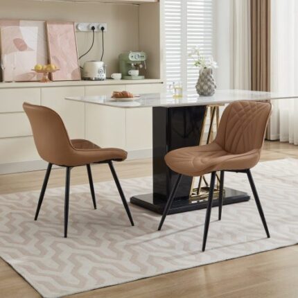 2-Pack Mid Century Modern Khaki Faux Leather Dining Chairs - Comfortably Upholstered with Padded Seats for Kitchen & Dining Room​