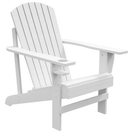 Outsunny Wooden Adirondack Chair with Cup Holder | Weather-Resistant Outdoor Patio Lawn Chair | Classic White | for Deck, Garden, Backyard & Fire Pit